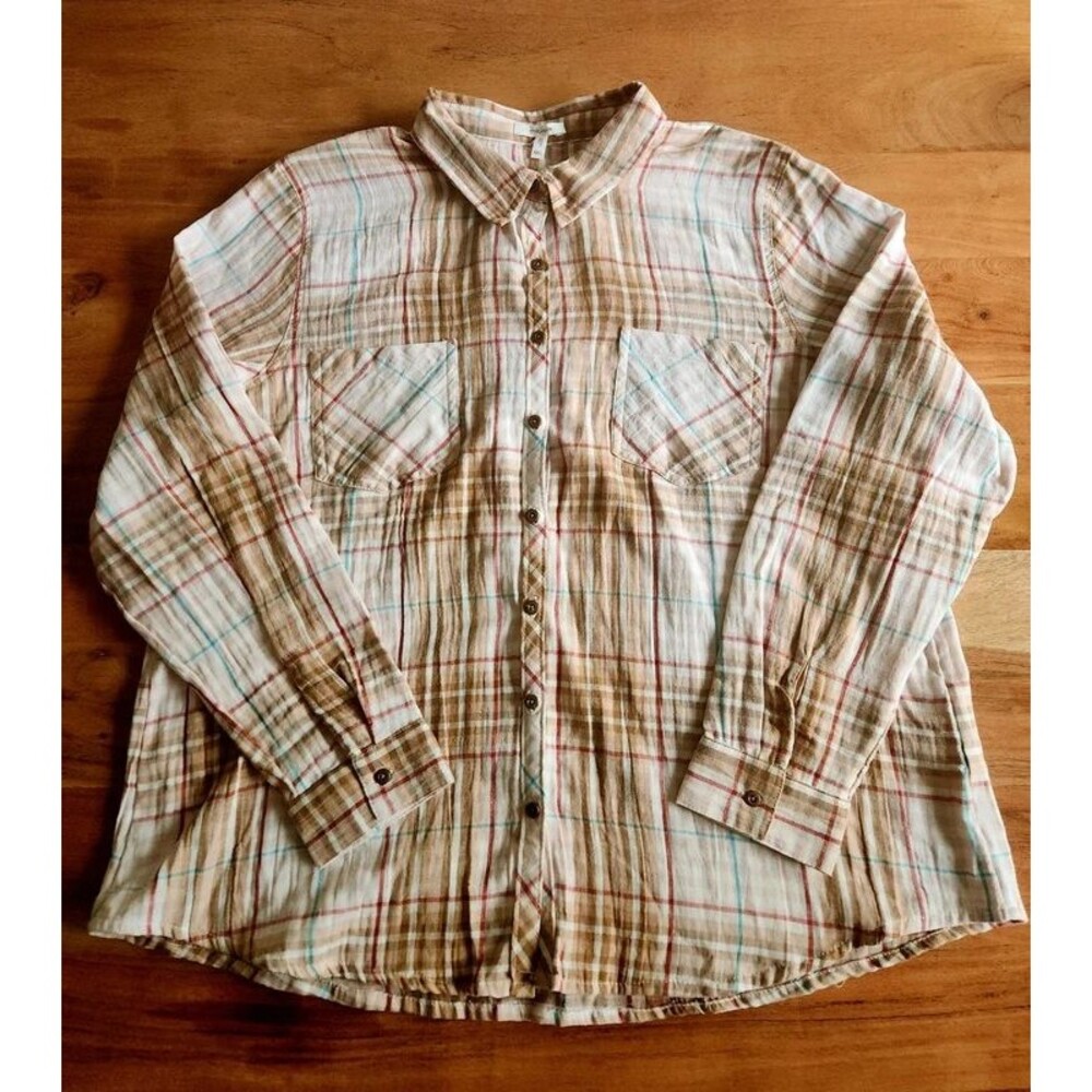 Maurices NWT Womens 2XL Plaid Button Down Shirt Gauze Cotton